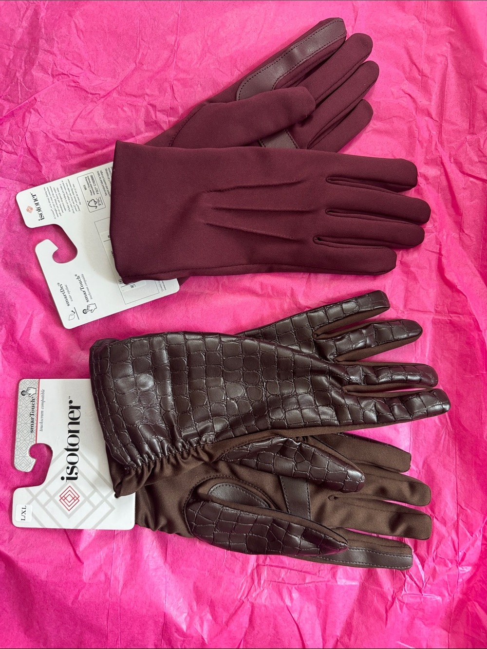 isotoner Burgundy and Brown Women's Glove Duo